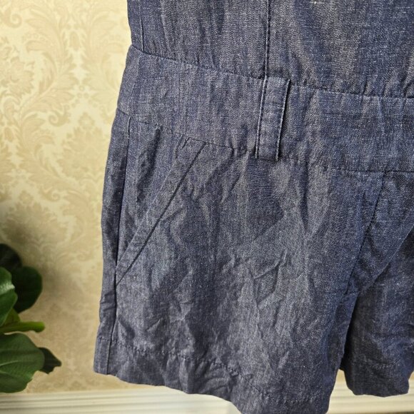 Trina Turk Size Small Blue Romper Cap Sleeve Button Front Zip Fly V-neck - Picture 5 of 14